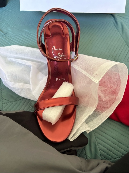 Christian Louboutin Shoes - Christian Louboutin Metallic Copper-Red Ankle-Strap Heels